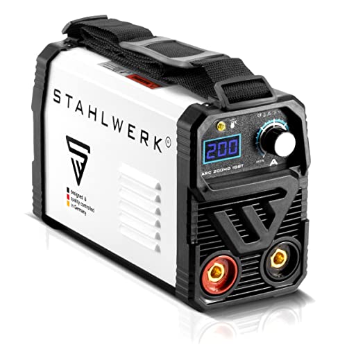 STAHLWERK ARC 200 MD IGBT - Máquina de soldar DC MMA/soldadura de electrodos con 200 Amperios reales muy compacto, blanco, 7 años de garantía