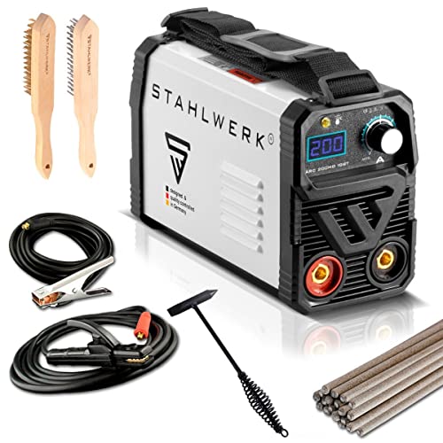 STAHLWERK ARC 200 MD IGBT - Máquina de soldar DC MMA/soldadura de electrodos con 200 Amperios reales muy compacto, blanco, 7 años de garantía