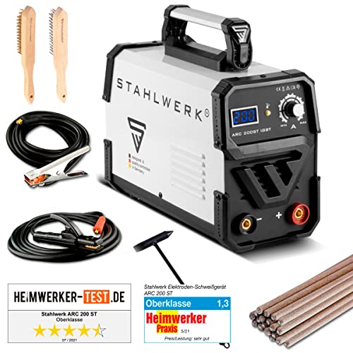 STAHLWERK ARC 200 ST IGBT - máquina de soldar DC MMA/soldadura de electrodos con 200 Amperio reales muy compactos, blanco, 7 años de garantía del fabricante