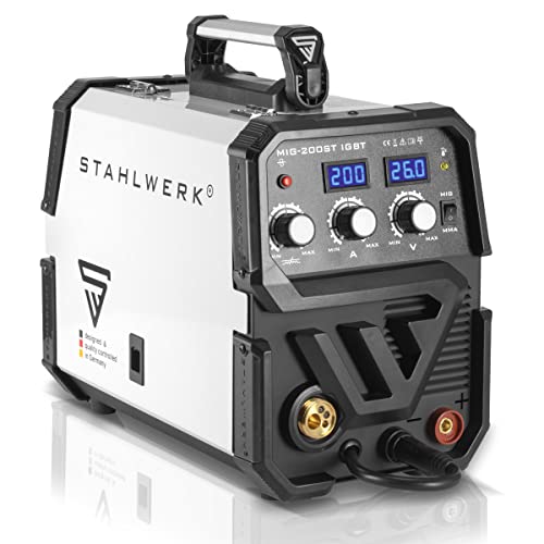 Stahlwerk MIG 200 ST IGBT - Equipo de soldadura de gas de protección Mig Mag con 200 amperios, apto para alambre relleno Flux, con mano de electrodos MMA, color blanco