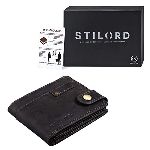 STILORD 'Finley' Cartera de Cuero para Hombres Protección RFID y NFC con Botón Pulsador Billetera con protección, Color:marrón Oscuro