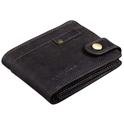 STILORD 'Finley' Cartera de Cuero para Hombres Protección RFID y NFC con Botón Pulsador Billetera con protección, Color:marrón Oscuro