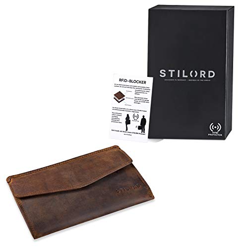 STILORD 'Gloria' Billetera de Piel Mujer RFID Bloqueo Vintage Cartera para Señora Monedero con 14 Tarjetas Billetes y Monedas con Caja de Regalo, Color:marrón - Medio