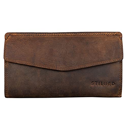 STILORD 'Gloria' Billetera de Piel Mujer RFID Bloqueo Vintage Cartera para Señora Monedero con 14 Tarjetas Billetes y Monedas con Caja de Regalo, Color:marrón - Medio