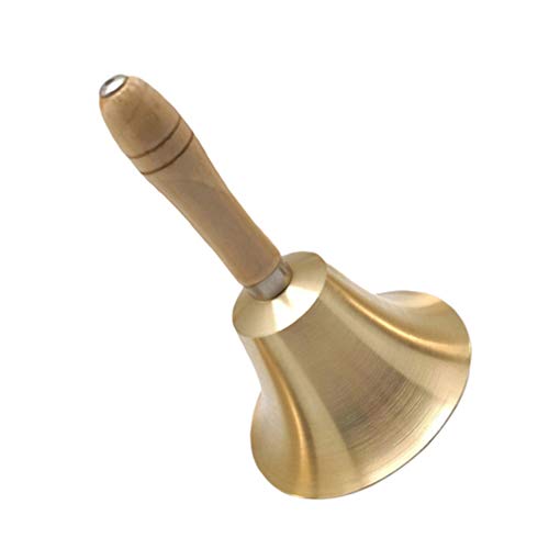 STOBOK campana de metal campana de escritorio llamada de servicio con mango de madera 8 cm de diámetro dorado