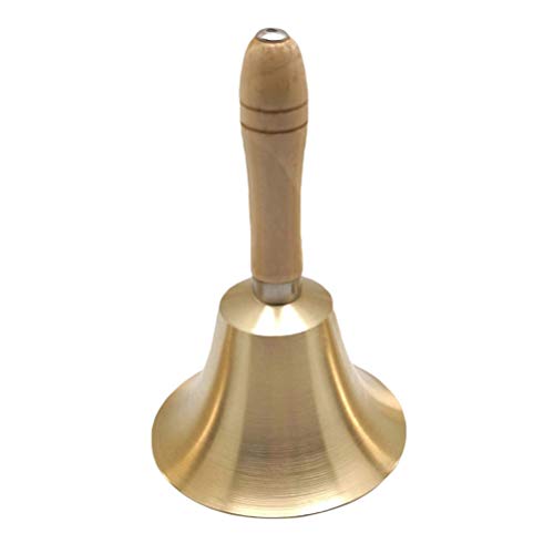 STOBOK campana de metal campana de escritorio llamada de servicio con mango de madera 8 cm de diámetro dorado