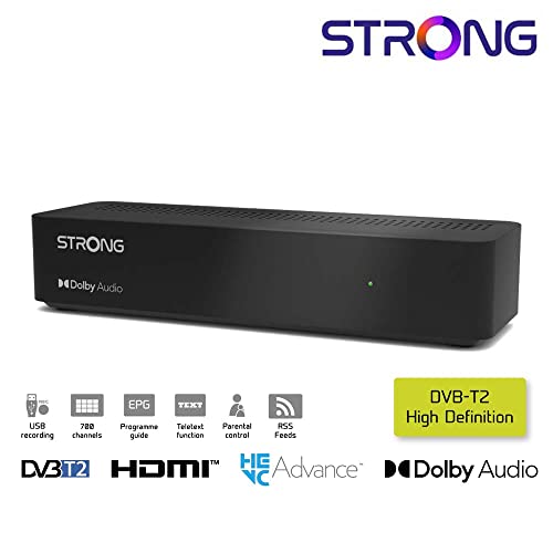 Strong SRT8213 - Decodificador TDT Full HD -DVB-T2 - Compatible con HEVC265 - Receptor/sintonizador de TV con función grabadora (HDMI, euroconector, USB, Dolby Digital Plus) - Negro