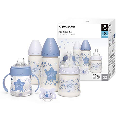 Suavinex, Pack Ahorro Little Star 2 biberones 270ml + 2 biberones 150ml + Chupete -2-4 meses, Azul