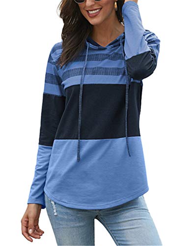 Sudadera para Mujer Sudadera con Capucha a Rayas Estilo Lindo Abrigo Casual de Manga Larga-BU-S