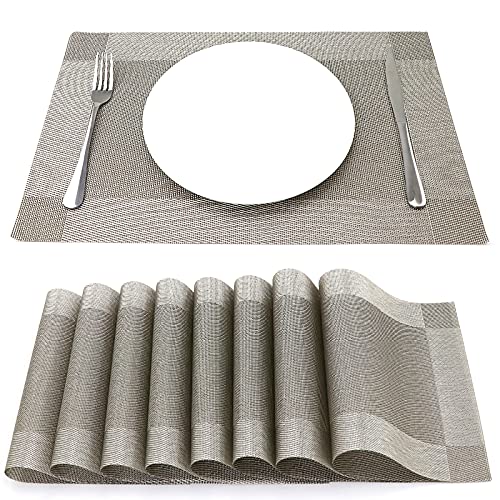 SueH Design Manteles Individuales Juego de 8, Salvamanteles Individuales en PVC para Comedor 45 * 30 CM, Plata