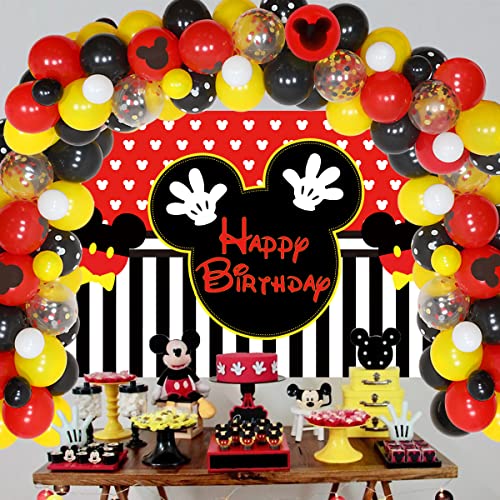 Suministros temáticos de fiesta de cumpleaños de Mickey, kit de guirnalda de globos negros con fondo de Mickey para niños 1º 2º 6 meses decoración de cumpleaños