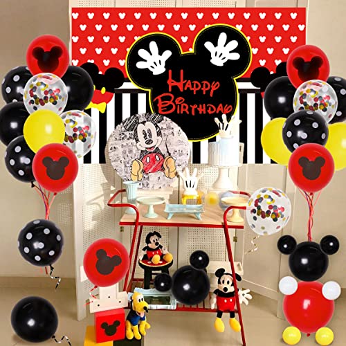 Suministros temáticos de fiesta de cumpleaños de Mickey, kit de guirnalda de globos negros con fondo de Mickey para niños 1º 2º 6 meses decoración de cumpleaños