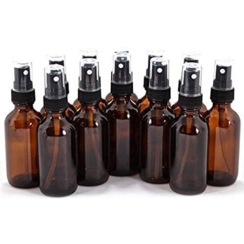 Suneste 5 botellas de 5 ml de spray de vidrio ámbar con pulverizador negro de niebla fina vacía para aceites esenciales, aromaterapia, perfumes, fragancia, líquido químico, Plastic Sprayer, 10 ml