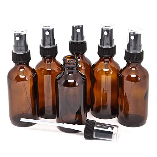 Suneste 5 botellas de 5 ml de spray de vidrio ámbar con pulverizador negro de niebla fina vacía para aceites esenciales, aromaterapia, perfumes, fragancia, líquido químico, Plastic Sprayer, 10 ml