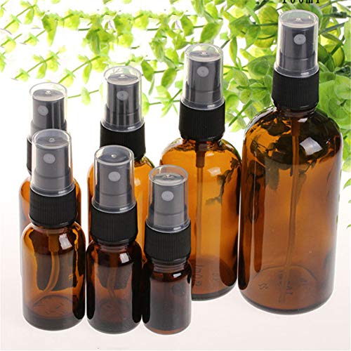 Suneste 5 botellas de 5 ml de spray de vidrio ámbar con pulverizador negro de niebla fina vacía para aceites esenciales, aromaterapia, perfumes, fragancia, líquido químico, Plastic Sprayer, 10 ml