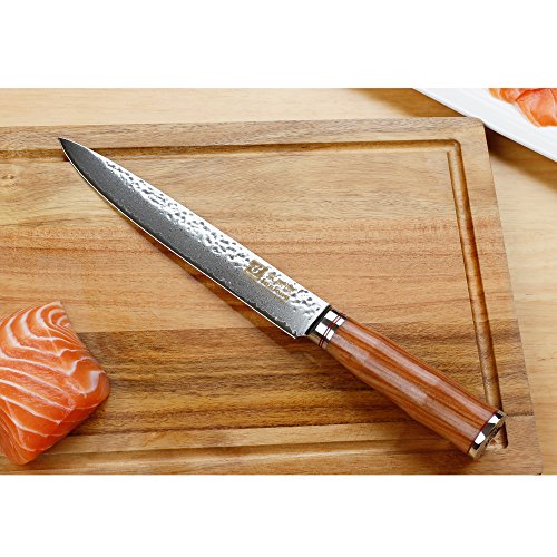 Sunlong 8 Inch Damascus Sashimi Sushi Knife, Mejor Calidad VG10 Super Acero 67 Capas Damascus, Hoja afilada de doble cara, Respetuoso con el medio ambiente Mango RoseWood SL-DK1046R