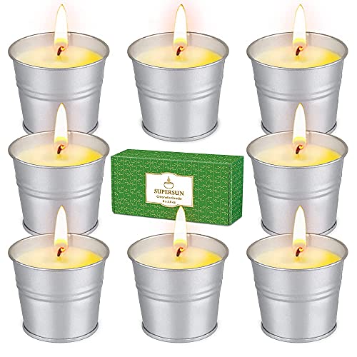 SUPERSUN 8 Velas de Citronela para Exterior, 80-120 Horas Velas de Soja Natural para Camping, Jardín, Exterior, Interior , BBQ