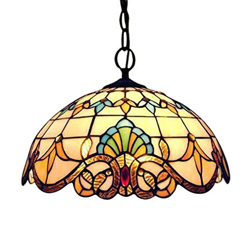 sxyszy Diseño de la vendimia Luz pendiente de Tiffany colgante de Ronda Lámpara rústica Pastoral Stained Glass Decoración de iluminación de techo Ø60cm