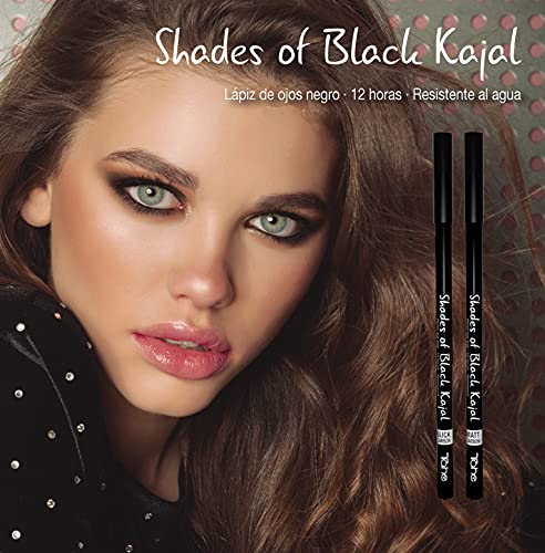 Tahe Shades of Black Kajal Delineador de Ojos, Duración 12 Horas/Eyeliner/Lápiz de Ojos, Duración 12 Horas, Matt Carbon, 1,358 g