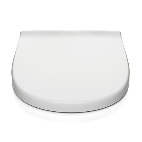 TATAY Tapa WC Universal Óptima Merida, de Termoplastico, Forma D, Caída Amortiguada, Extraible, Antibacteriano, Fácil Instalación, Blanco, Medidas 44 x 35.5 cm