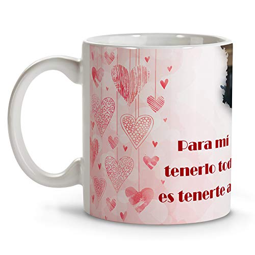 Taza con Foto Personalizada. Regalos San Valentin Personalizados. Tazas Personalizadas Interior Color. Taza San Valentin de Cerámica. Corazones