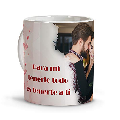 Taza con Foto Personalizada. Regalos San Valentin Personalizados. Tazas Personalizadas Interior Color. Taza San Valentin de Cerámica. Corazones