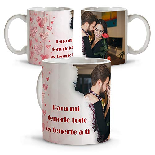 Taza con Foto Personalizada. Regalos San Valentin Personalizados. Tazas Personalizadas Interior Color. Taza San Valentin de Cerámica. Corazones