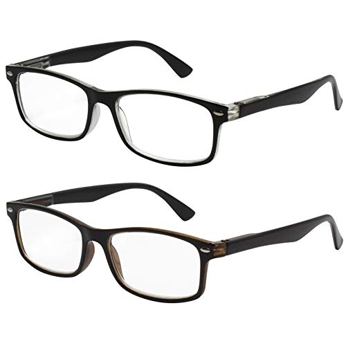 TBOC Gafas de Lectura Presbicia Vista Cansada - (Pack 2 Unidades) Graduadas +1.50 Dioptrías Montura de Pasta Transparente + Marrón Hombre Mujer Unisex con Lentes de Aumento para Leer y Ver de Cerca