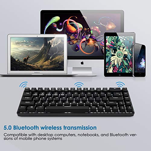 Teclado mecánico 60% para juegos, Bluetooth/2.4GHz inalámbrico USB/cable tipo C 3 modos de conexión,68 teclas interruptor azul mini teclado,16 efectos retroiluminados blancos, recargable de 3000 mAh