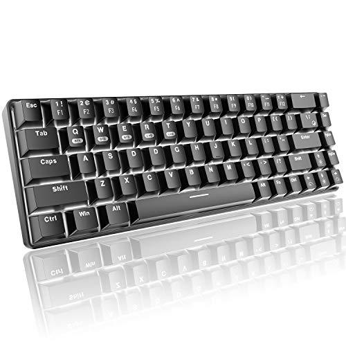 Teclado mecánico 60% para juegos, Bluetooth/2.4GHz inalámbrico USB/cable tipo C 3 modos de conexión,68 teclas interruptor azul mini teclado,16 efectos retroiluminados blancos, recargable de 3000 mAh