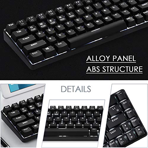 Teclado mecánico 60% para juegos, Bluetooth/2.4GHz inalámbrico USB/cable tipo C 3 modos de conexión,68 teclas interruptor azul mini teclado,16 efectos retroiluminados blancos, recargable de 3000 mAh