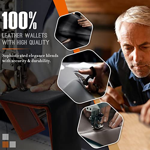 TEEHON Cartera Hombre, Cartera Hombre con Monedero, Cartera Hombre de Piel con 15 Compartimentos, 1 Pieza de Piel de Verificar con Instrucción y Tecnología RFID para Hombre o Joven - Negro y Naranja