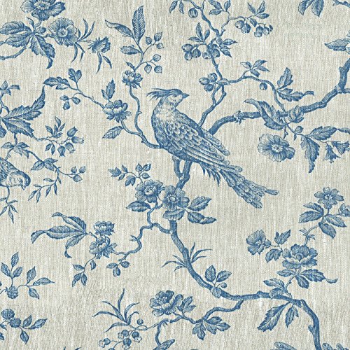 Tela de Lino Estampada - Las Aves imponentes - Tela Aves - Azul Denim sobre un Fondo de Lino Natural - 100% Lino Suave | Ancho: 150 cm (por Metro Lineal)*