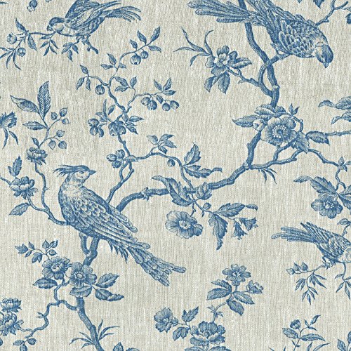 Tela de Lino Estampada - Las Aves imponentes - Tela Aves - Azul Denim sobre un Fondo de Lino Natural - 100% Lino Suave | Ancho: 150 cm (por Metro Lineal)*