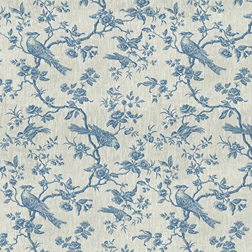 Tela de Lino Estampada - Las Aves imponentes - Tela Aves - Azul Denim sobre un Fondo de Lino Natural - 100% Lino Suave | Ancho: 150 cm (por Metro Lineal)*