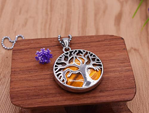 Thajaling Collar con Colgante de Piedra de Ojo de Tigre de árbol de la Vida de Plata con Gemas de curación de Chakra