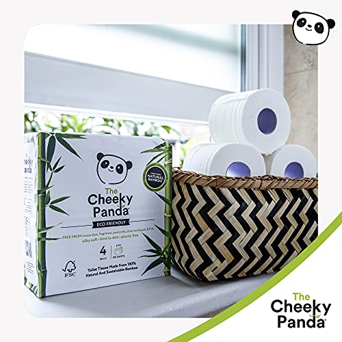 The Cheeky Panda Papel higiénico de bambú, 4 rollos, 3 capas, 200 hojas, hipoalergénico, sin plástico, respetuoso con el medio ambiente, muy suave, resistente a la rotura y sostenible.