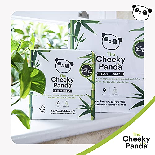 The Cheeky Panda Papel higiénico de bambú, 4 rollos, 3 capas, 200 hojas, hipoalergénico, sin plástico, respetuoso con el medio ambiente, muy suave, resistente a la rotura y sostenible.