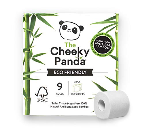 The Cheeky Panda - Papel higiénico de bambú | Paquete de 9 rollos (3 capas, 200 hojas) | Hipoalergénico, sin plástico, ecológico, súper suave, fuerte y sostenible