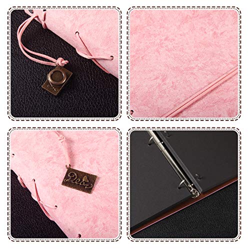 ThxMadam Scrapbook Cuero Álbum de Fotos Libro de Visitas de Boda con 60 Páginas Negras Presentes para Regalo de Valentín Día de Aniversario Navidad Cumpleaños para Esposa Hija Madre(Rosado, Grande)