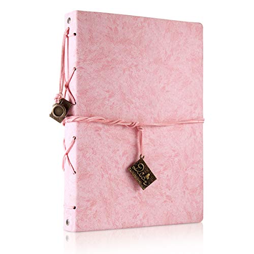 ThxMadam Scrapbook Cuero Álbum de Fotos Libro de Visitas de Boda con 60 Páginas Negras Presentes para Regalo de Valentín Día de Aniversario Navidad Cumpleaños para Esposa Hija Madre(Rosado, Grande)