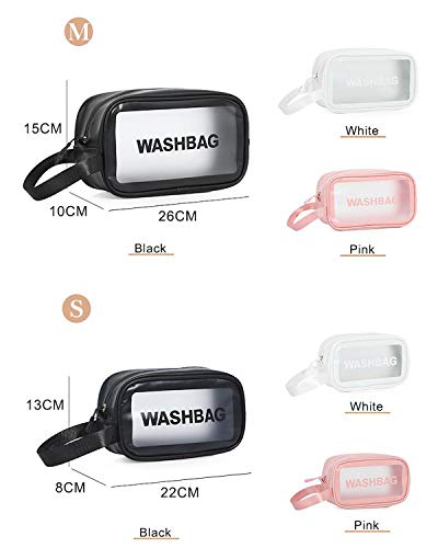 Timertick Bolsas de Aseo Transparente 3 Piezas,Bolsa de Aseo Impermeable para Piscina,Baño,Viaje,Vuelo,Bolsa de Maquillaje de Varios Tamaños (Negro)