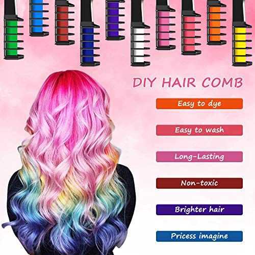 Tizas Para el Pelo, Kastiny 10 Colors no Tóxico Temporales de Cabello Tinte, con 32 plantillas de tatuajes &4 brillos Peines de Tiza de Colores para el Pelo, Fiesta, Navidad y Performance