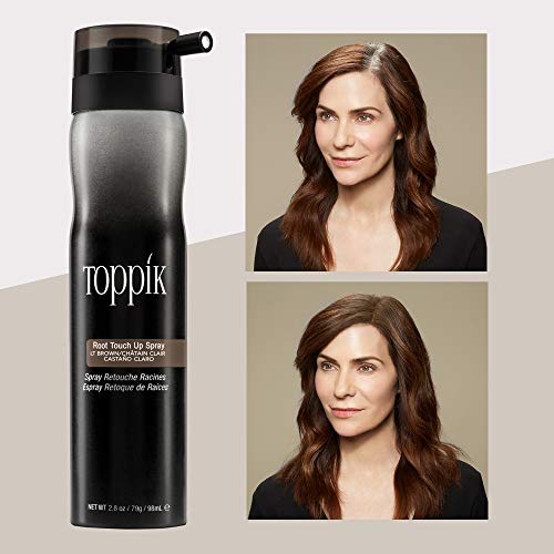 Toppik Spray Retoca Raíces Castaño Claro, Cubre de Forma Instantánea las Raíces y las Canas sin Apelmazar el Cabello, 98 ml