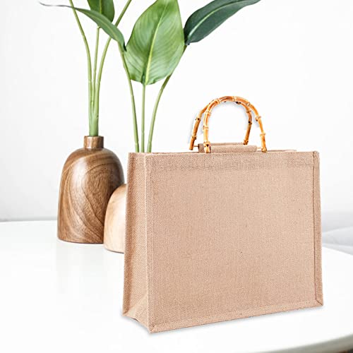 Topwor Bolsa portátil de yute natural con asas de anillo bolsas de la compra de lino yute reutilizable bolsa de tela gruesa vintage ecológico, 39x31cm