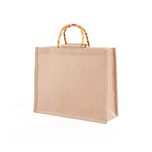 Topwor Bolsa portátil de yute natural con asas de anillo bolsas de la compra de lino yute reutilizable bolsa de tela gruesa vintage ecológico,31x25cm