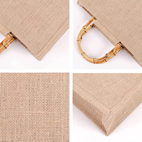 Topwor Bolsa portátil de yute natural con asas de anillo bolsas de la compra de lino yute reutilizable bolsa de tela gruesa vintage ecológico,31x25cm