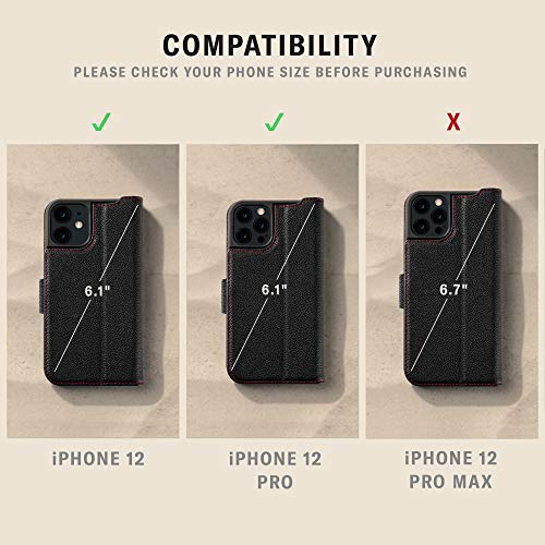 TORRO Funda Cartera Compatible con iPhone 12 y iPhone 12 Pro - Cuero Genuino de Calidad con Ranuras Verticales para Tarjetas y Billetes [Marco Duradero] (Negro)