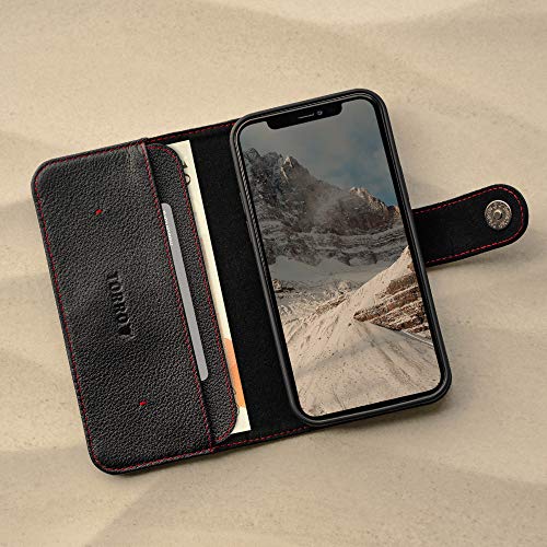 TORRO Funda Cartera Compatible con iPhone 12 y iPhone 12 Pro - Cuero Genuino de Calidad con Ranuras Verticales para Tarjetas y Billetes [Marco Duradero] (Negro)