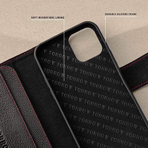 TORRO Funda Cartera Compatible con iPhone 12 y iPhone 12 Pro - Cuero Genuino de Calidad con Ranuras Verticales para Tarjetas y Billetes [Marco Duradero] (Negro)